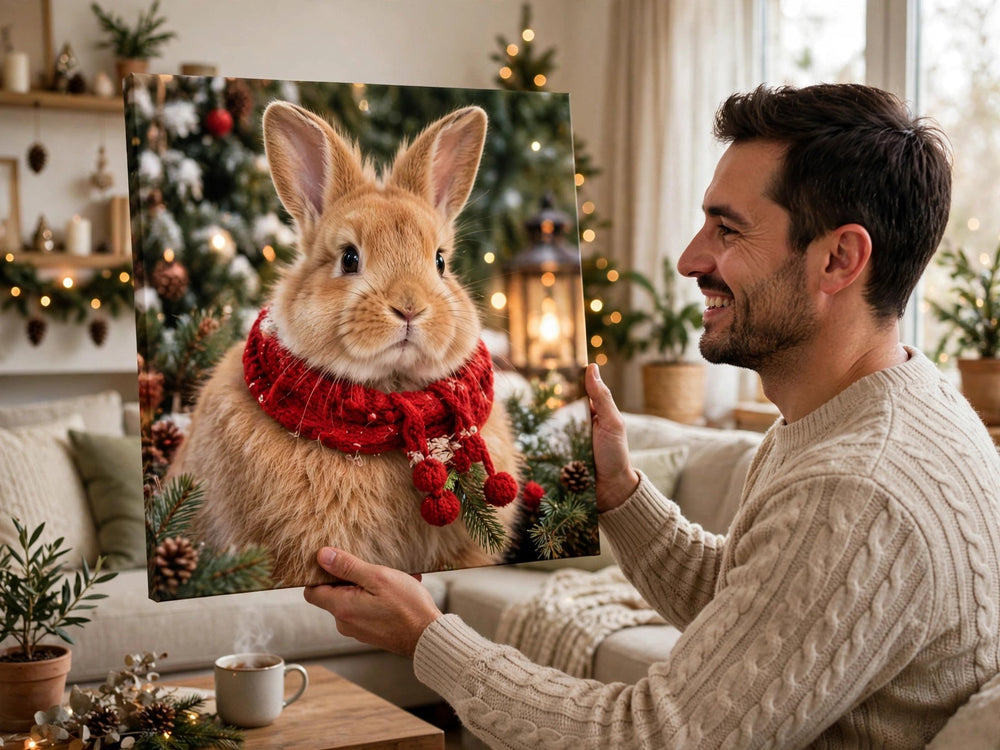 Pessoa segurando o quadro Quadro de Natal Personalizado — Cachecol Aconchegante no tamanho grande