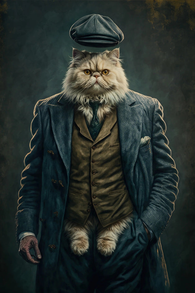 Quadro personalizado de gato persa com terno escuro