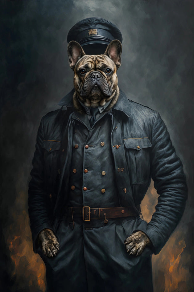 Quadro personalizado de cachorro bulldog francês com jaqueta de piloto