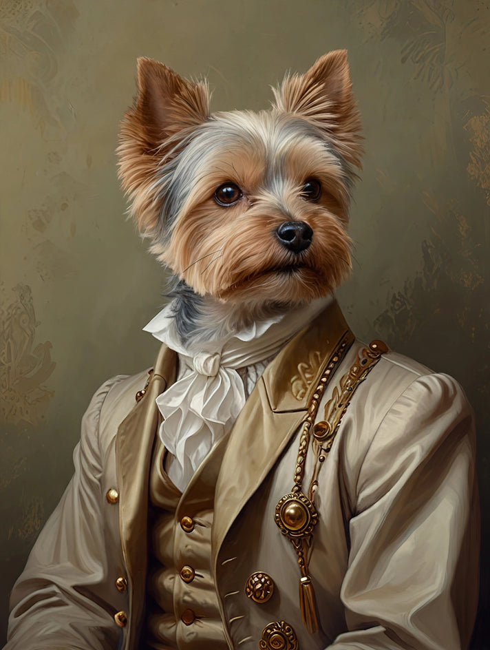 Quadro personalizado de cachorro yorkshire em traje champanhe