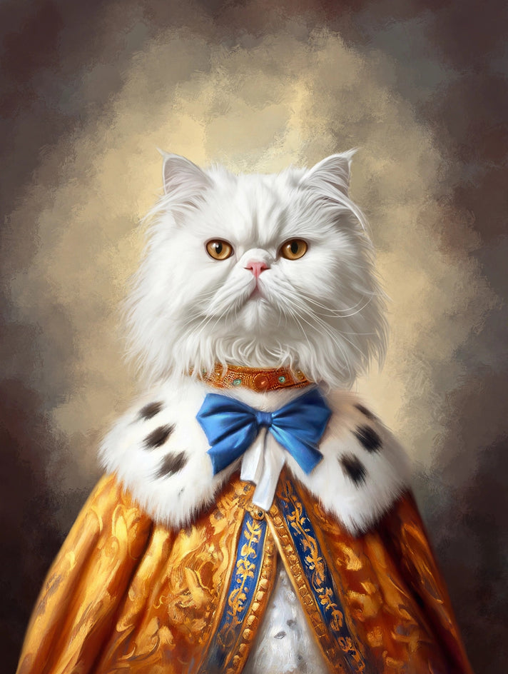 Quadro personalizado de gato persa com manto dourado e laço azul