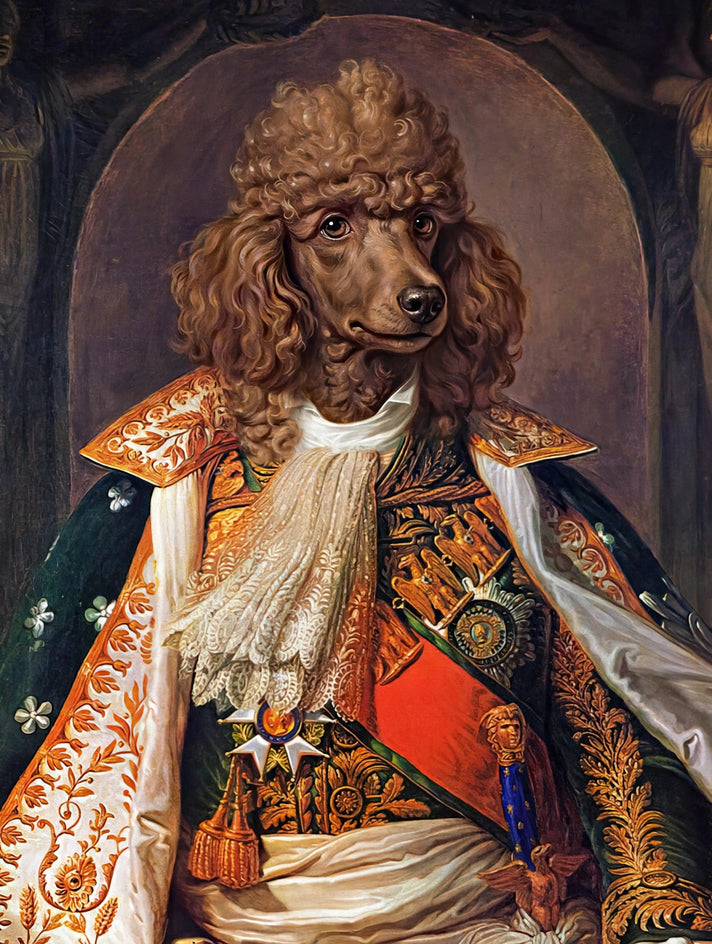 Quadro personalizado de cachorro poodle imperador do manto de arminho