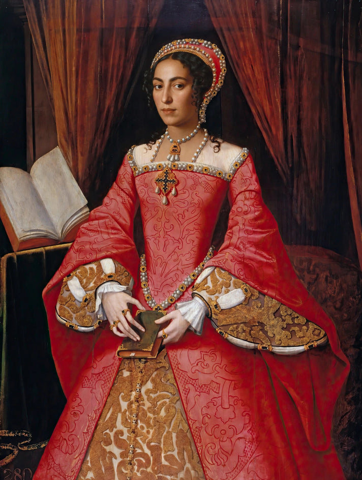 Quadro personalizado de mulher como princesa em manto Tudor vermelho