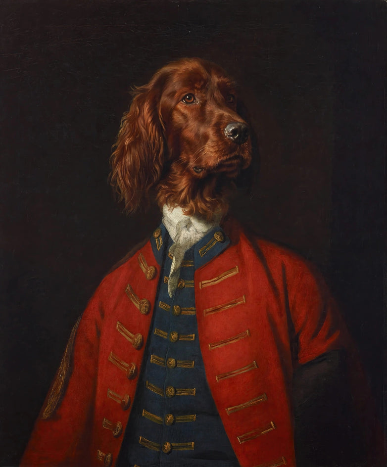 Quadro personalizado de cachorro setter irlandês como oficial em casaco militar vermelho