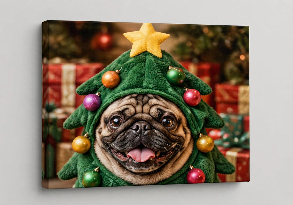Quadro canvas Quadro de Natal Personalizado — Pug Árvore de Natal - foto principal