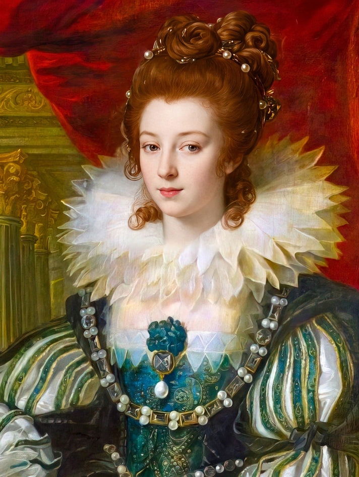Quadro personalizado de mulher como rainha elisabetana