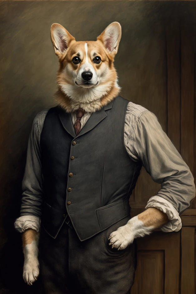Quadro personalizado de cachorro corgi com colete elegante