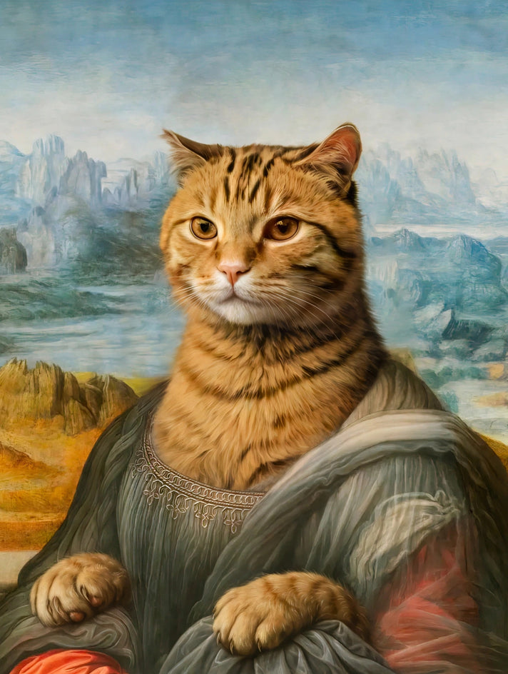 Quadro personalizado de gato laranja estilo Mona Lisa renascentista