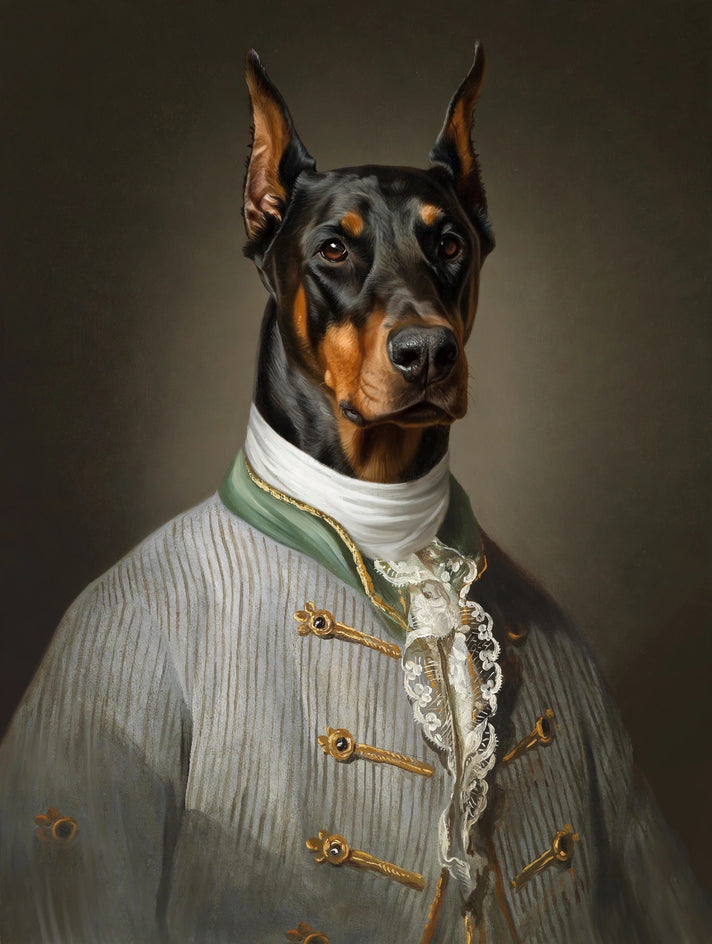 Quadro personalizado de cachorro doberman de casaco cinza