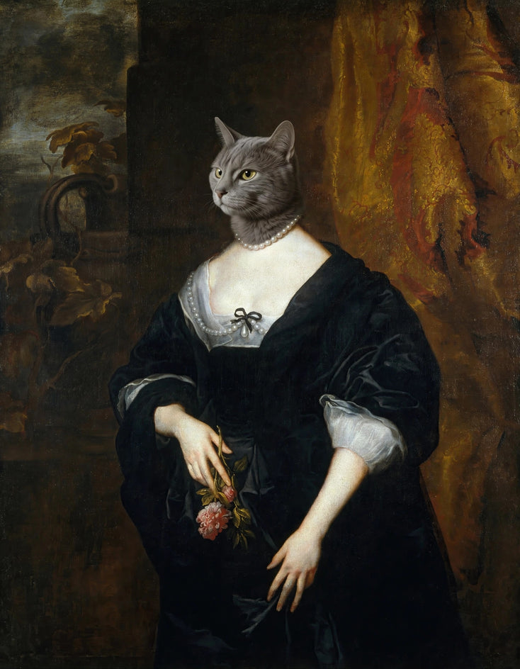 Quadro personalizado de gata cinza com veludo azul