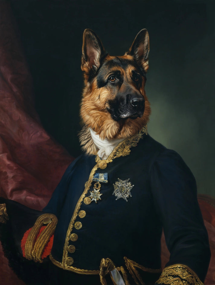 Quadro personalizado de cachorro pastor alemão de uniforme