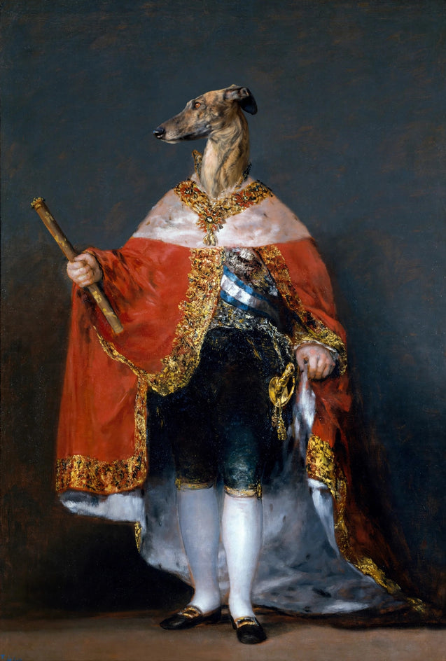 Quadro personalizado de cachorro galgo rei do manto de coroacao