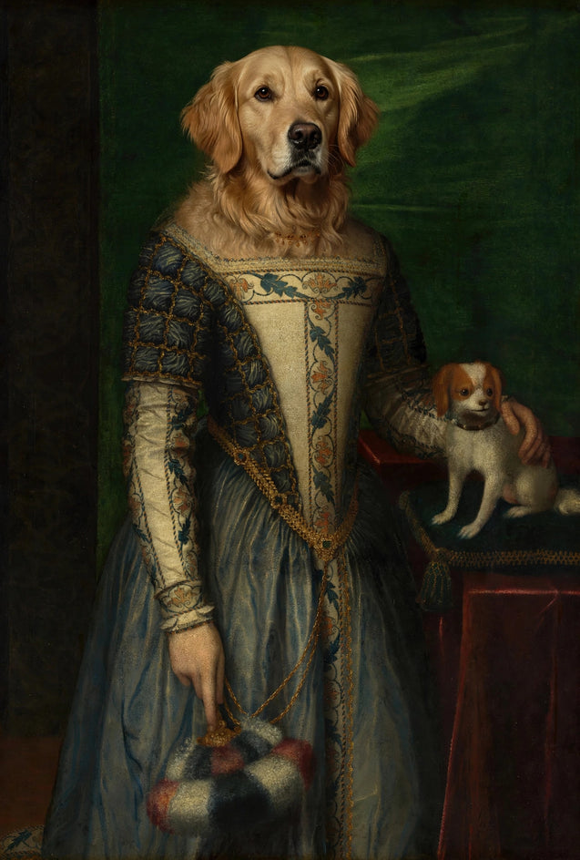Quadro personalizado de golden retriever com véu dourado Tudor