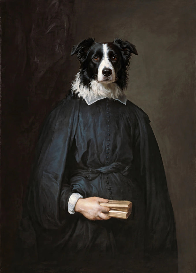 Quadro personalizado de cachorro border collie como clérigo em toga negra