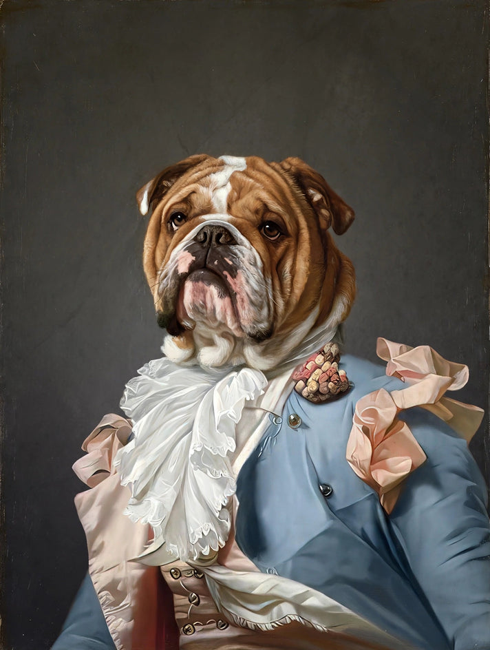 Quadro personalizado de cachorro bulldog inglês de azul celeste
