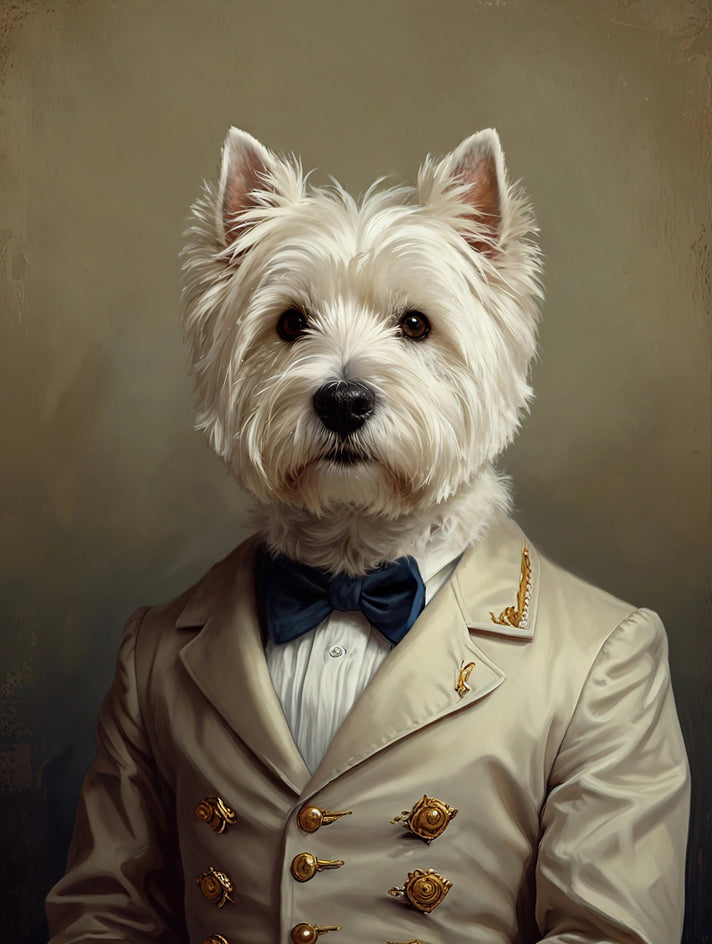 Quadro personalizado de cachorro westie em fraque creme