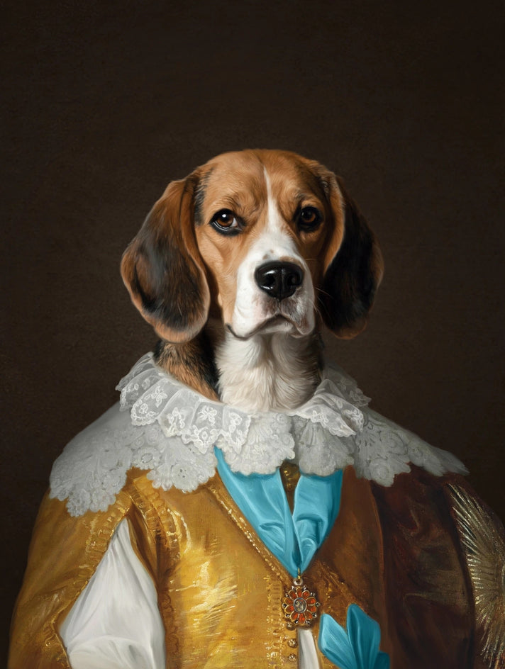 Quadro personalizado de cachorro beagle com brocado dourado
