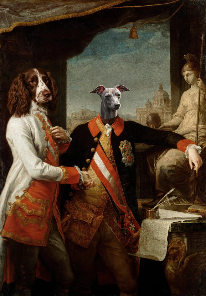 Quadro personalizado de cachorro dupla de oficiais de faixa vermelha