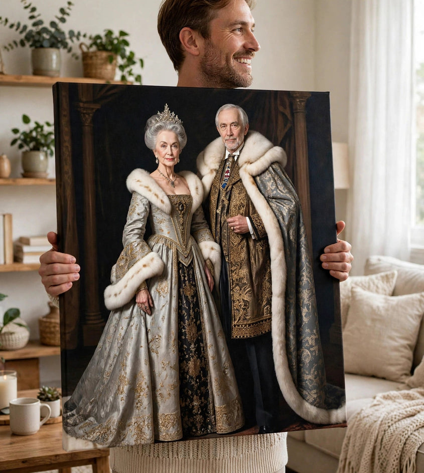 Pessoa segurando o quadro Quadro Personalizado de Casal — Nobreza em Prata no tamanho grande