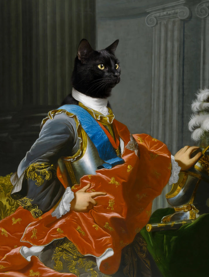 Quadro personalizado de gato preto em túnica laranja