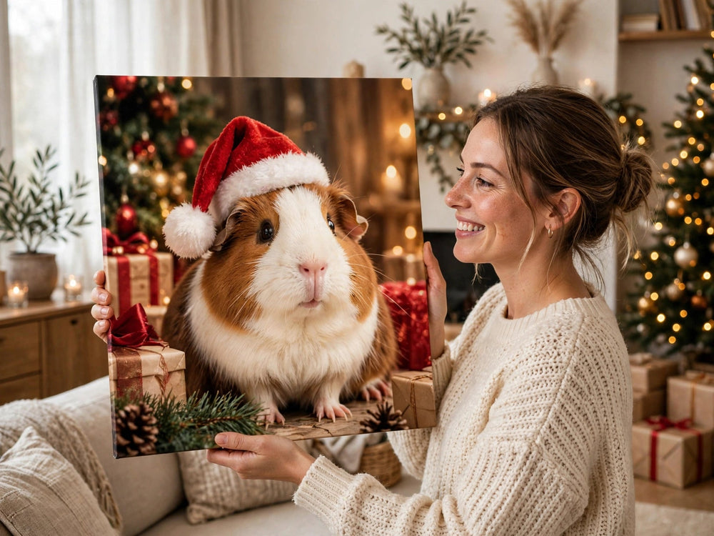 Pessoa segurando o quadro Quadro de Natal Personalizado — Gorro de Noel no tamanho grande