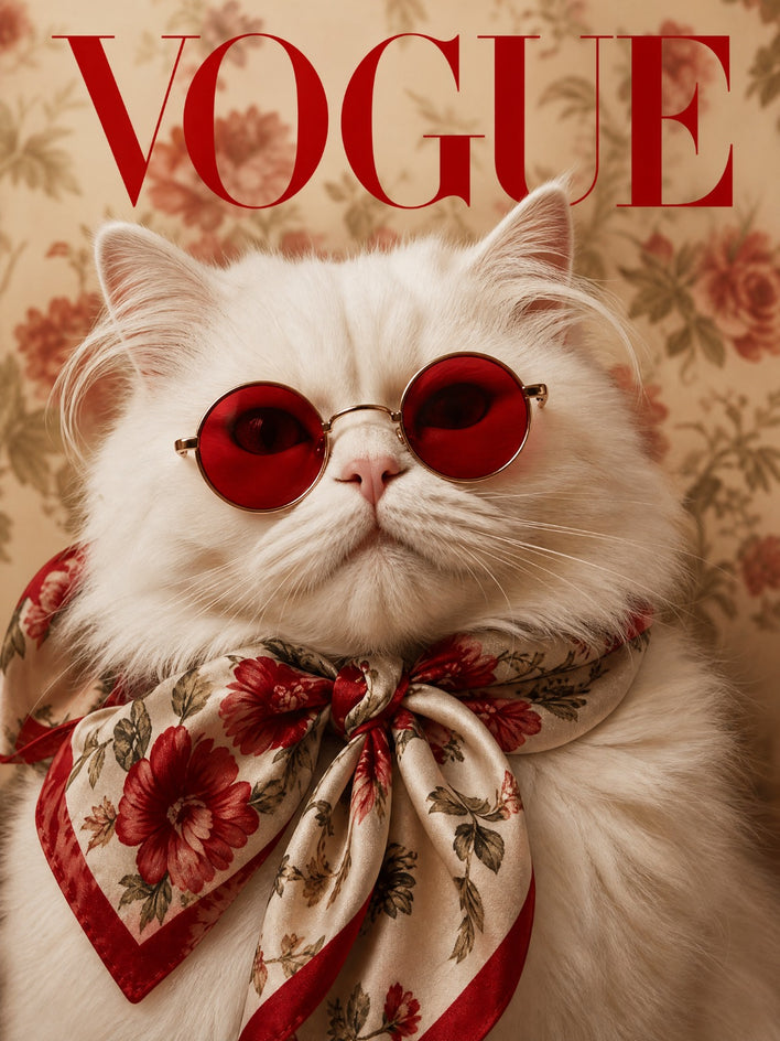 Gatinha de Oculos Vermelhos - Quadro Personalizado de Gato