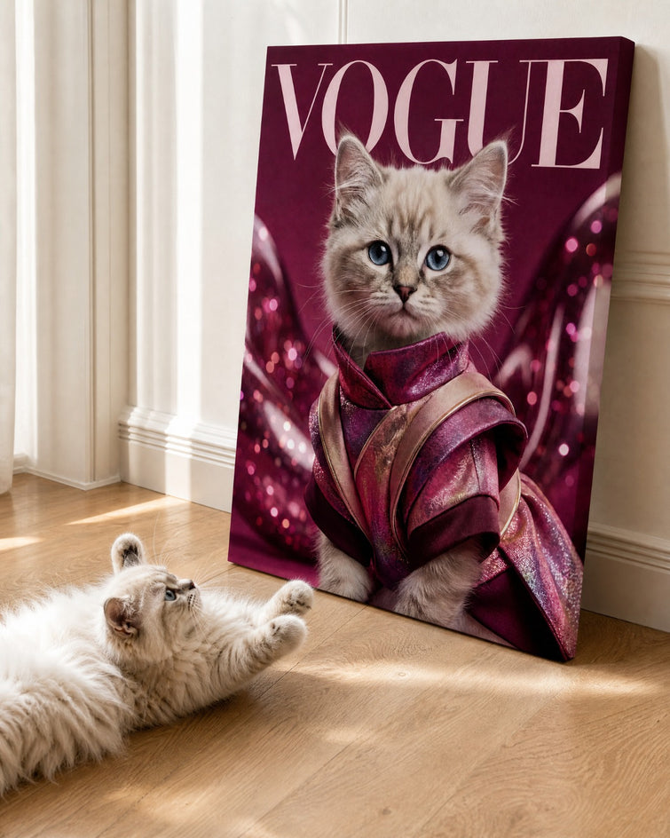 Gatinho Capa de Revista — Quadro Personalizado de Gato