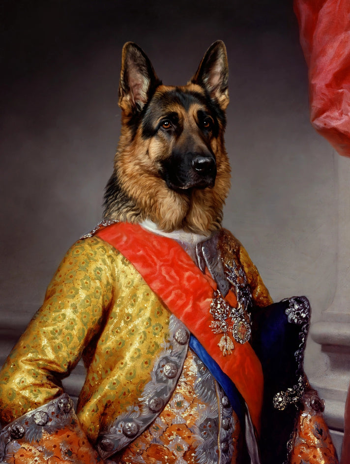 Quadro personalizado de cachorro pastor alemão de brocado dourado
