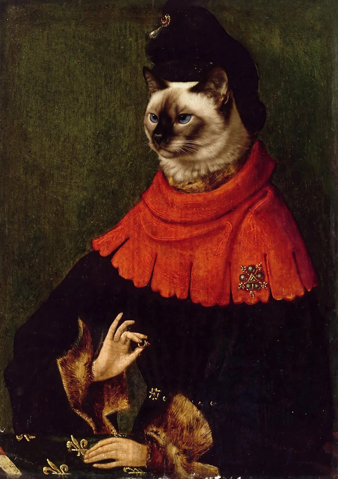 Quadro personalizado de gato siamês com colarinho vermelho