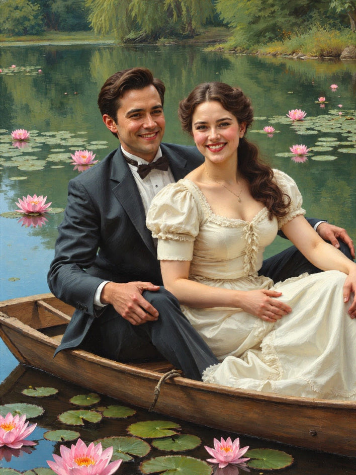 Casal no Barco das Ninfeias — Quadro Personalizado de Casal - SUA FOTO VIROU ARTE