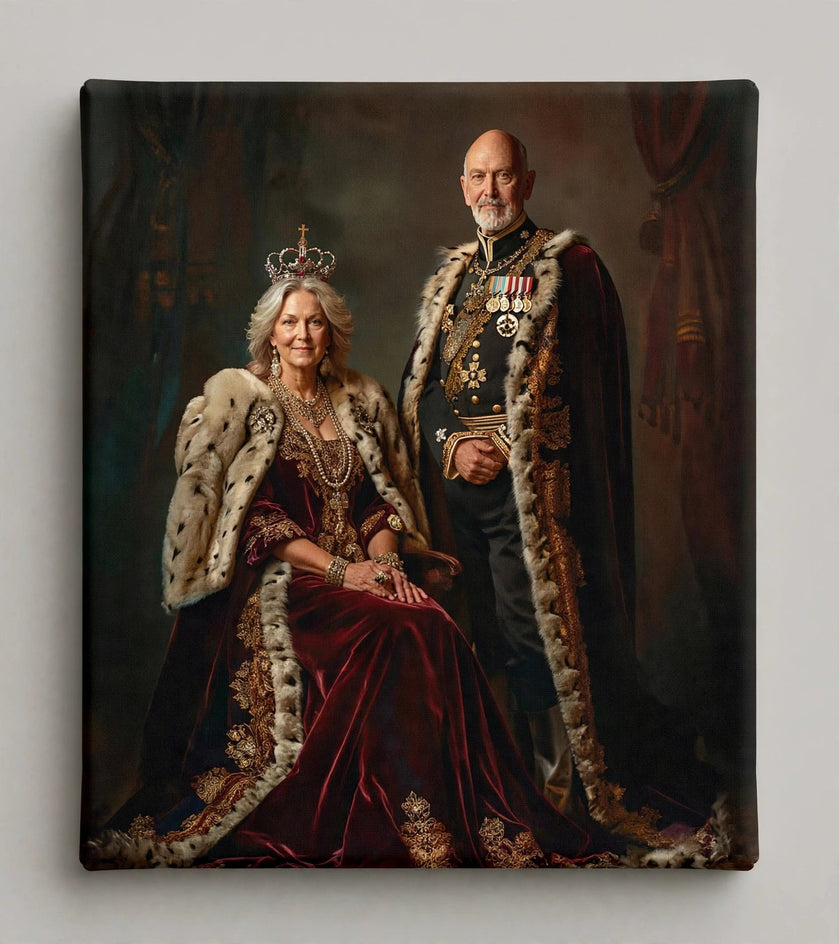 Quadro canvas Quadro Personalizado de Casal — Realeza no Trono Vermelho - foto principal