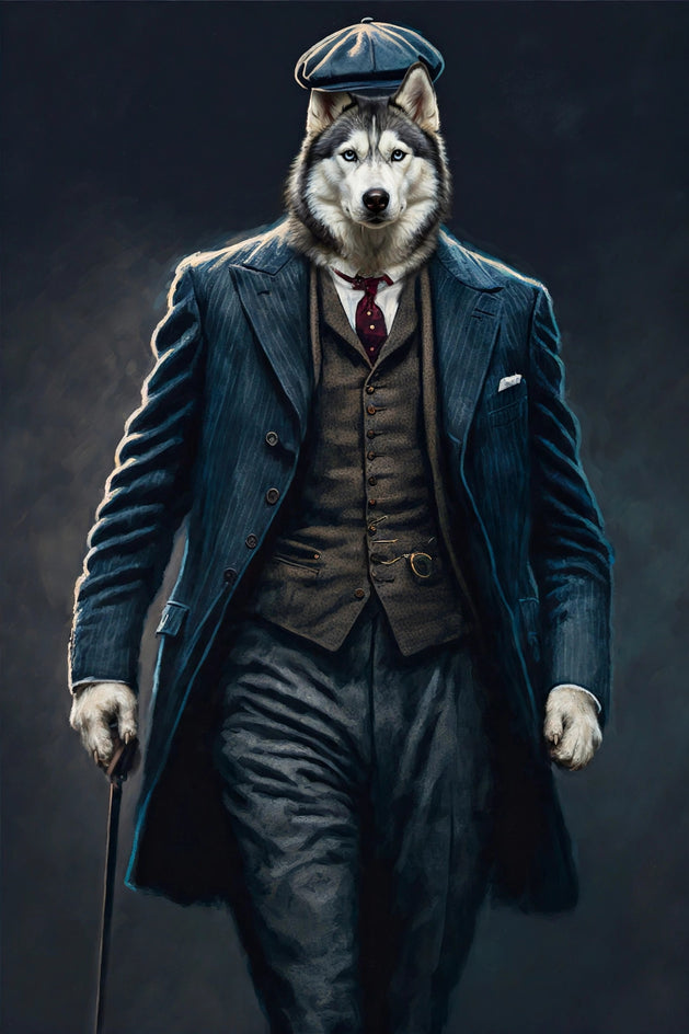 Quadro personalizado de cachorro husky com casaco azul longo