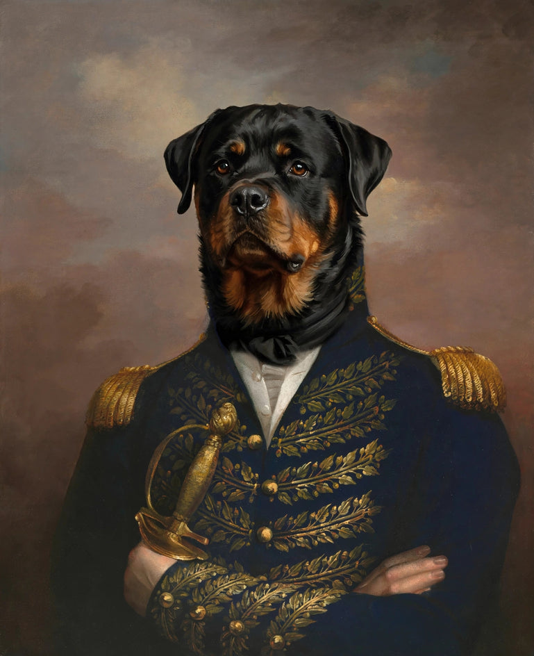 Quadro personalizado de cachorro rottweiler almirante de casaca azul