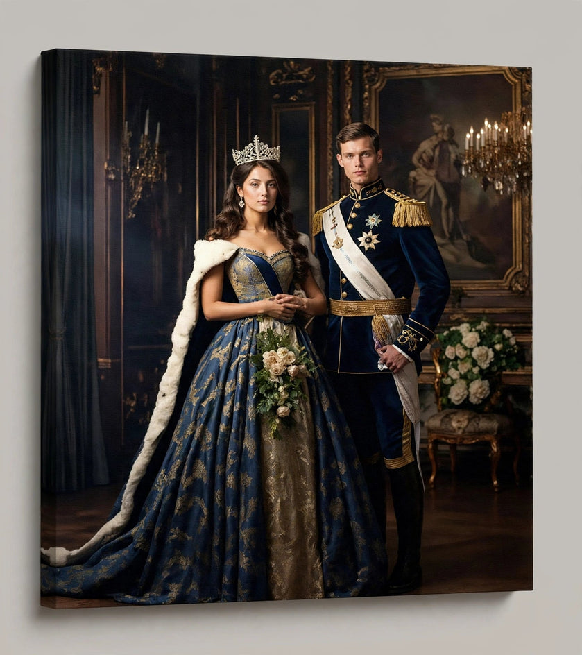 Quadro canvas Quadro Personalizado de Casal — Realeza em Azul - foto principal