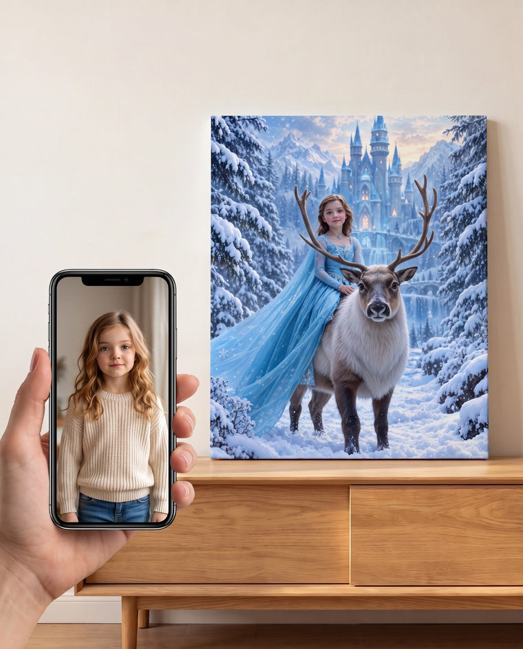 Menina Princesa na Rena — Quadro Personalizado de Criança - SUA FOTO VIROU ARTE