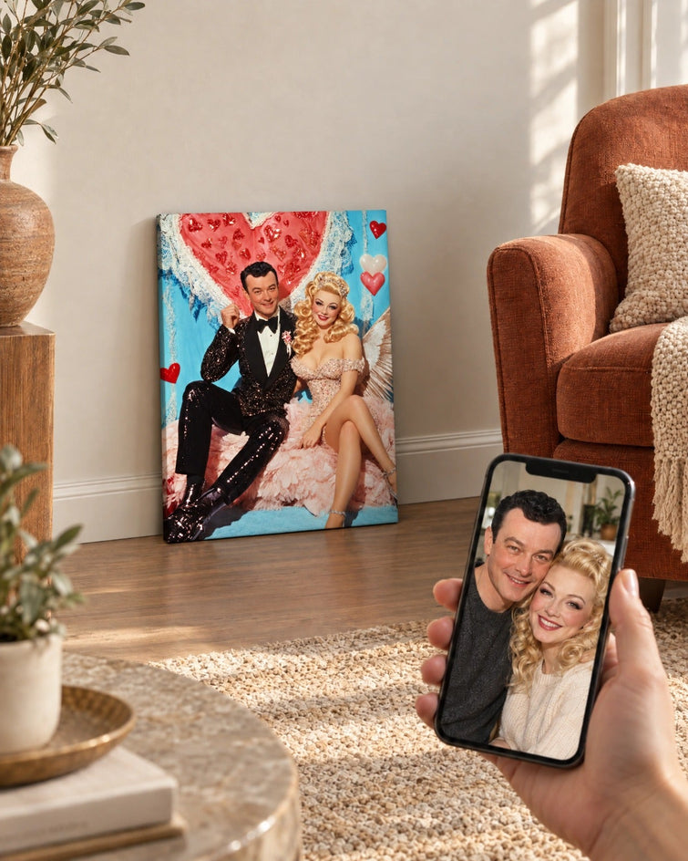 Casal Cupido de Hollywood — Quadro Personalizado de Casal - SUA FOTO VIROU ARTE