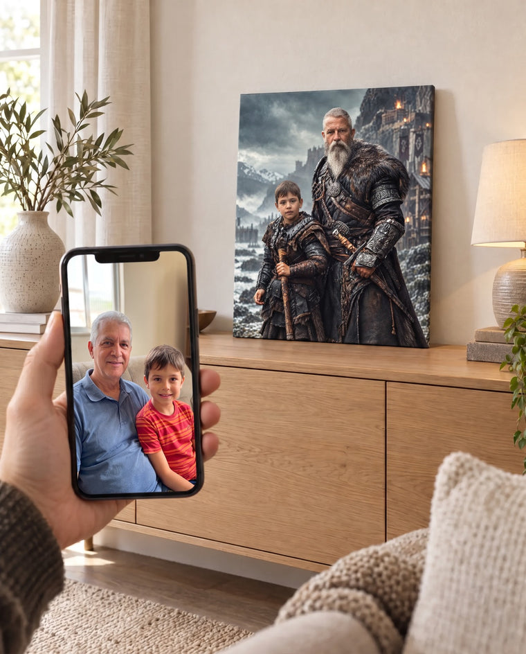 Vikings Avô e Neto — Quadro Personalizado - SUA FOTO VIROU ARTE