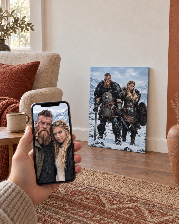 Casal Viking — Quadro Personalizado de Casal - SUA FOTO VIROU ARTE