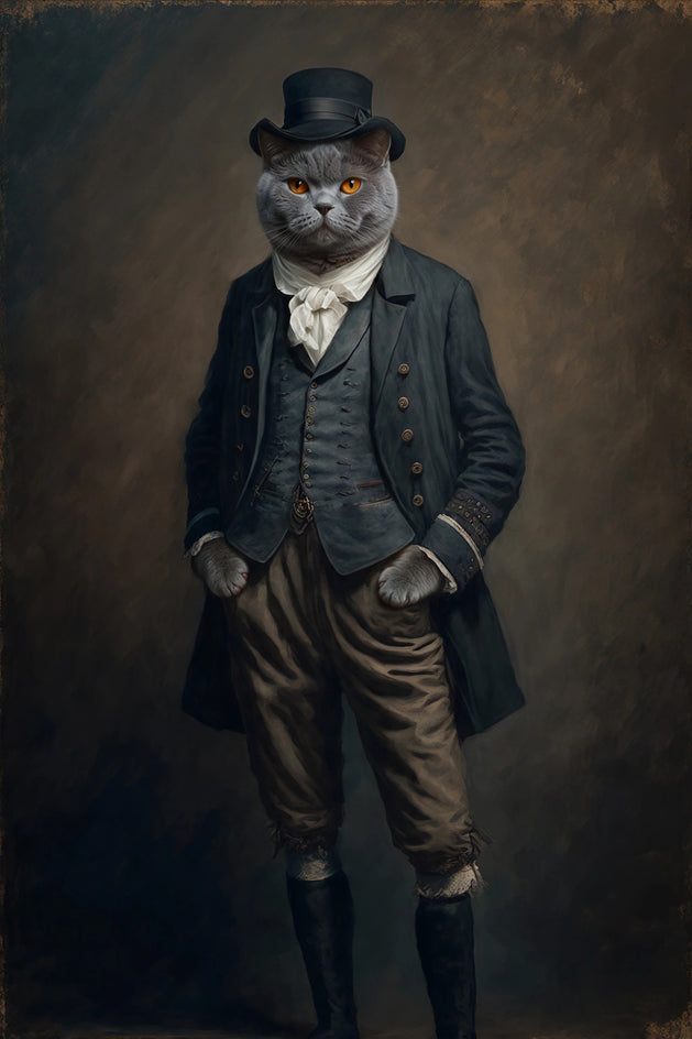 Quadro personalizado de gato com cartola em traje vitoriano