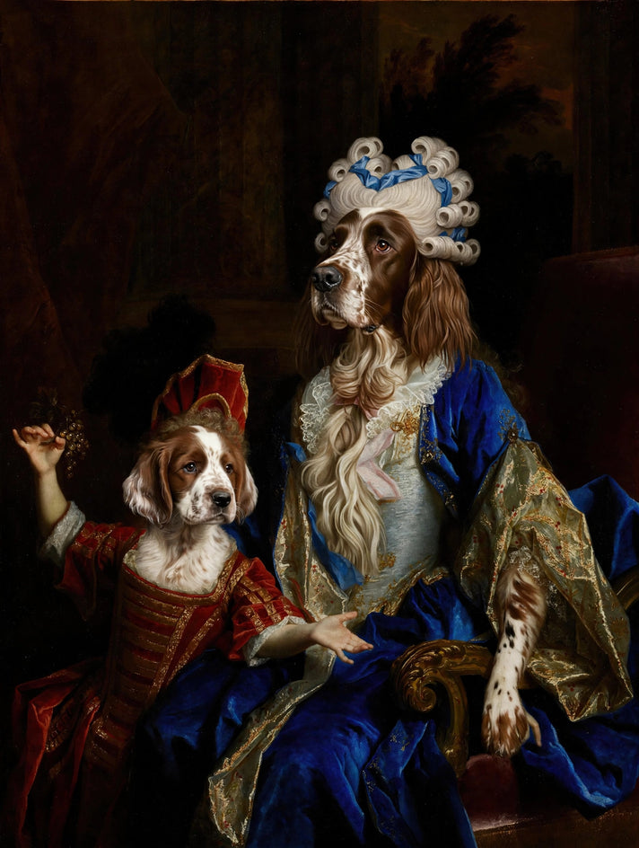 Quadro personalizado de cachorro dupla de spaniels em trajes de corte