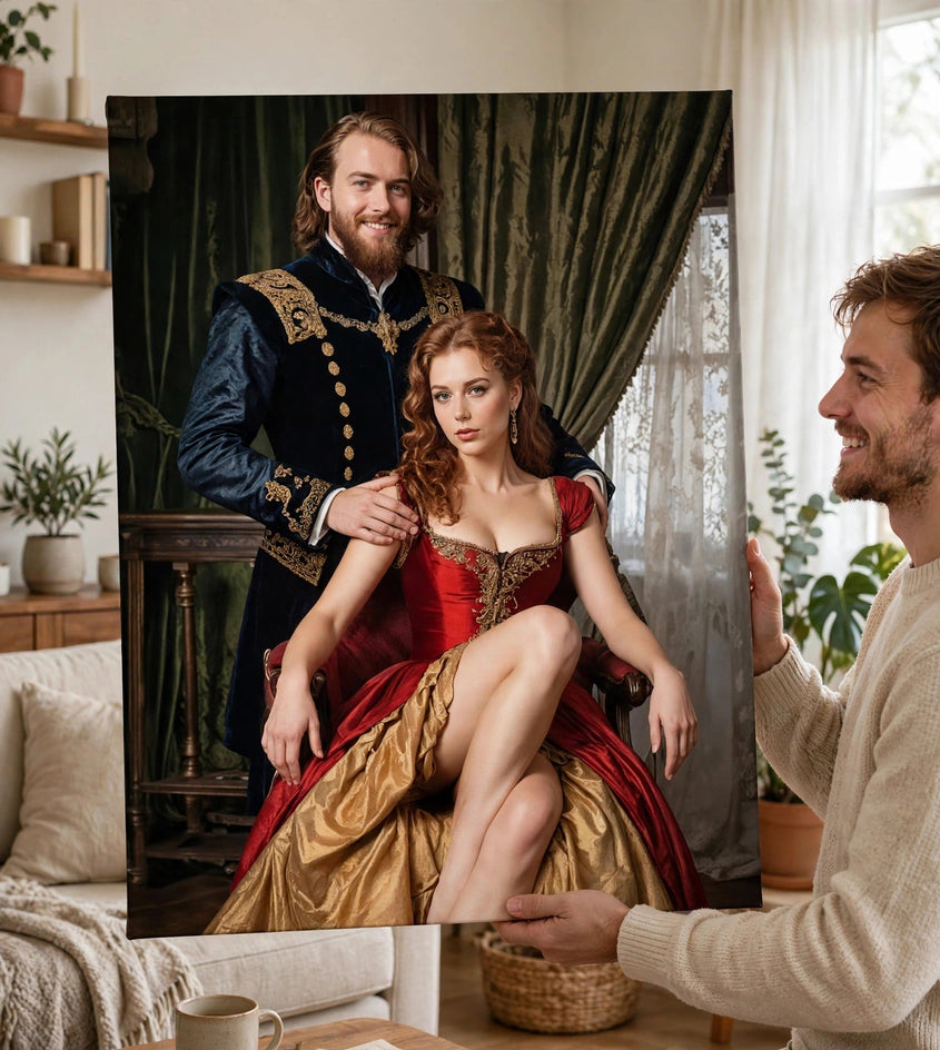 Pessoa segurando o quadro Quadro Personalizado de Casal — Uniforme de Gala no tamanho grande
