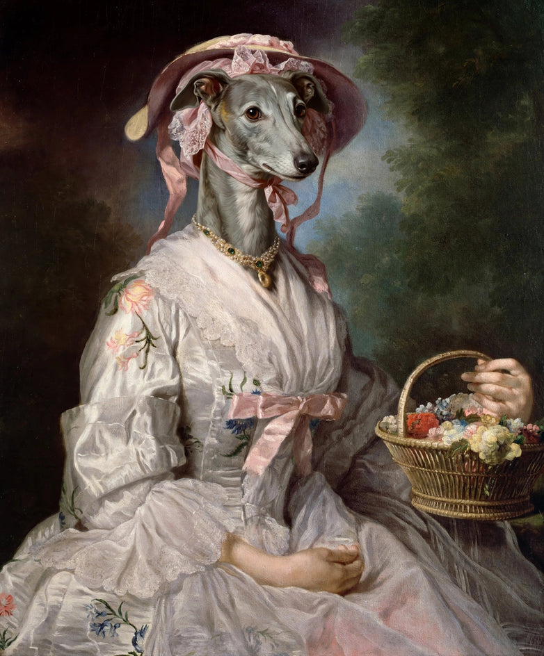 Quadro personalizado de cachorro galga dama das flores