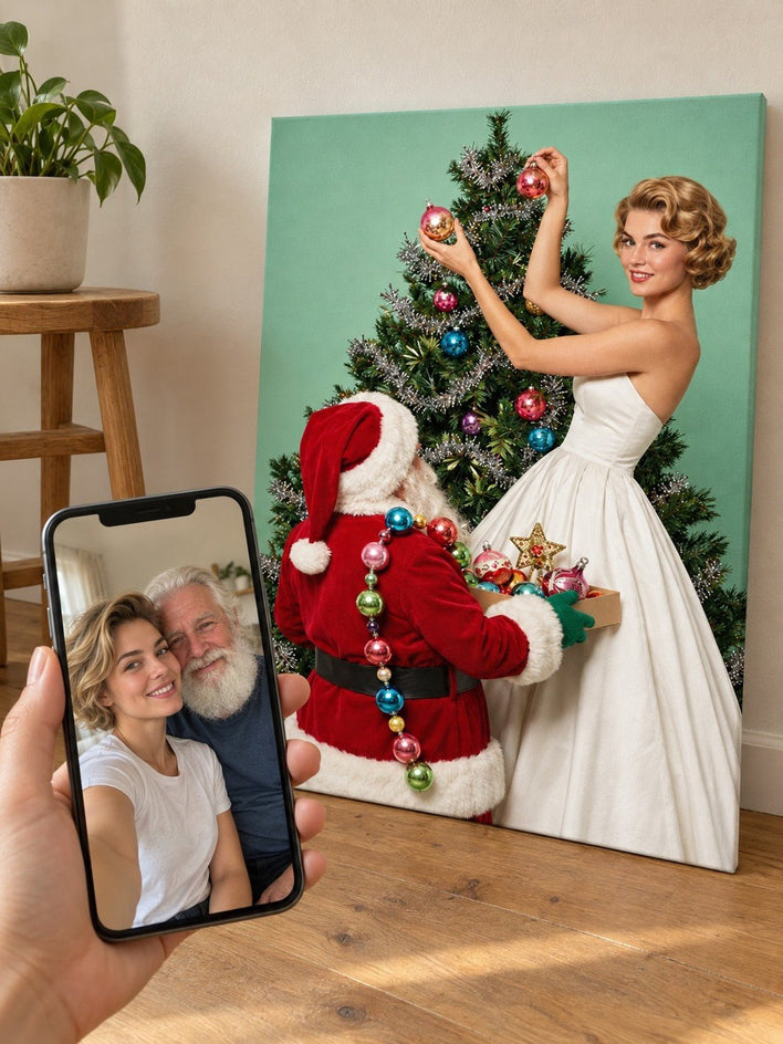 Casal Decorando a Árvore de Natal - SUA FOTO VIROU ARTE