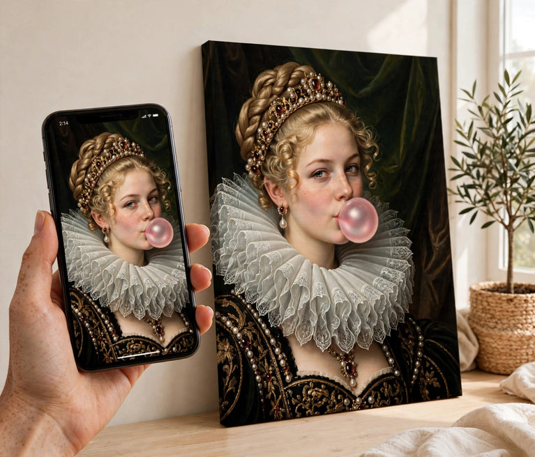 Mulher Negra Renascentista com Chiclete - Quadro Personalizado