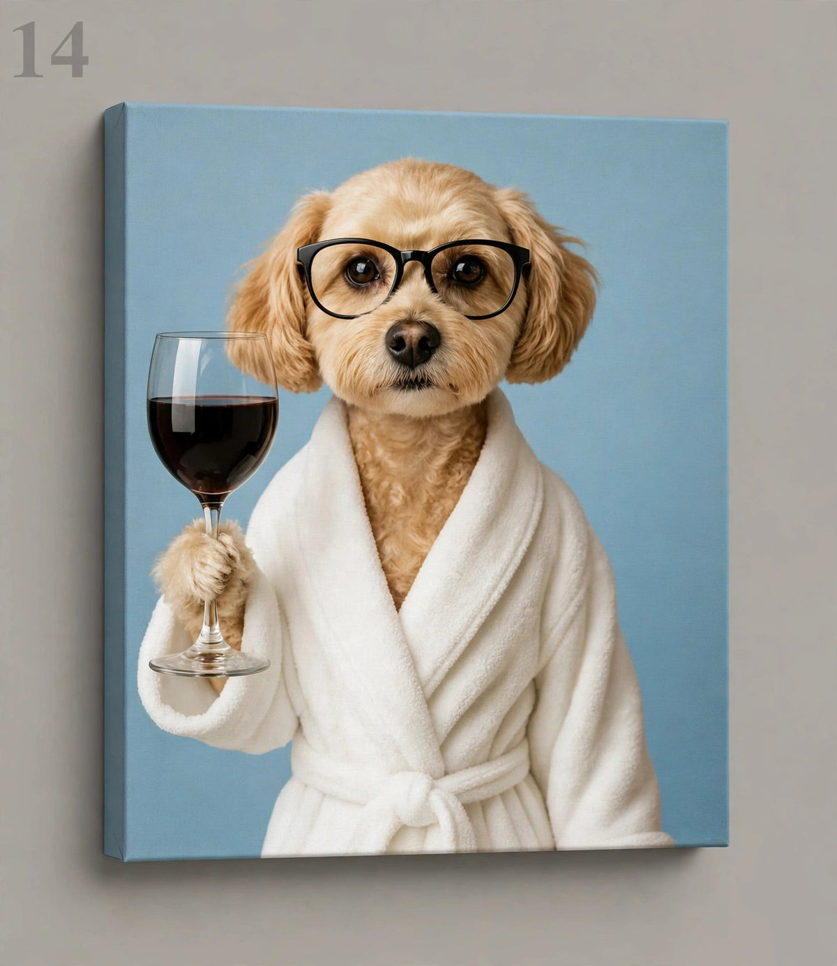 Quadro Personalizado de Pet — Cão de Óculos com Vinho
