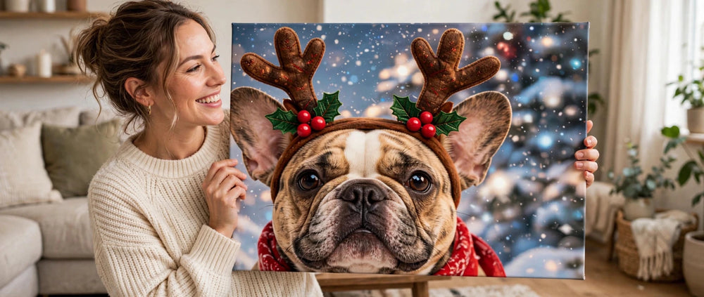 Pessoa segurando o quadro Quadro de Natal Personalizado — Rena no tamanho grande