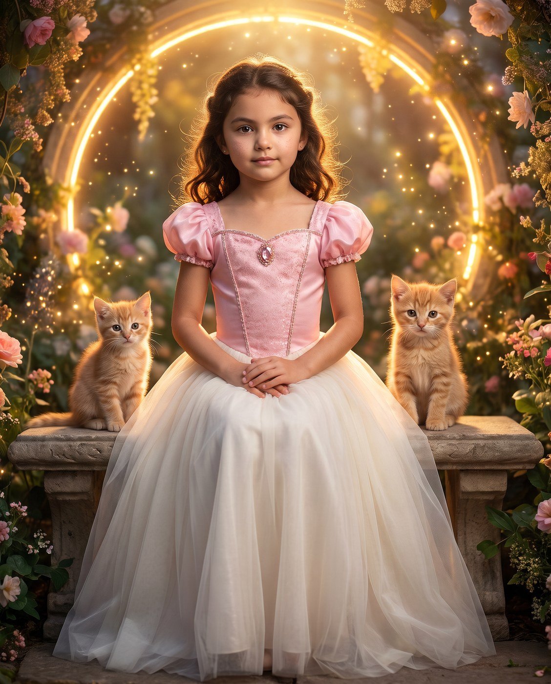 Menina Princesa com Gatinhos — Quadro Personalizado de Criança
