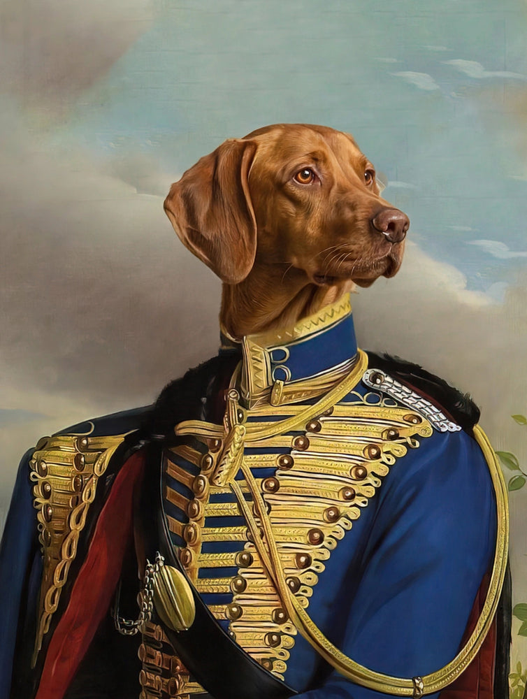 Quadro personalizado de cachorro vizsla oficial de farda azul