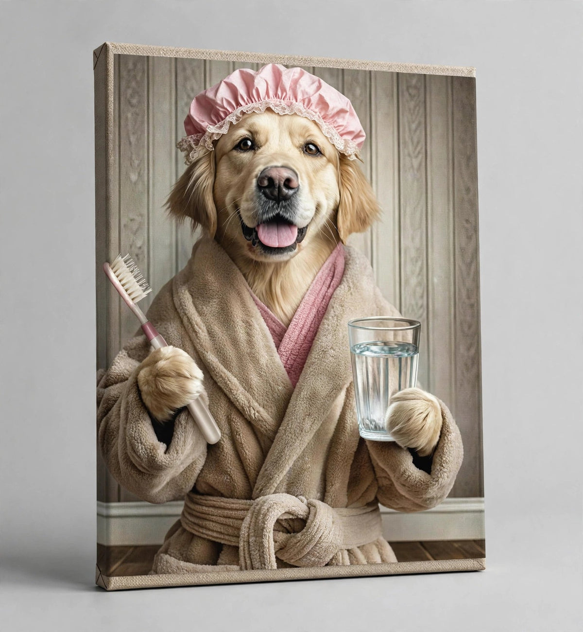 Quadro Personalizado de Pet — Cão com Touca de Banho