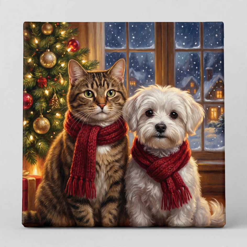 Quadro canvas Nosso Natal em Patas — Quadro Personalizado de Gato e Cachorro - foto principal